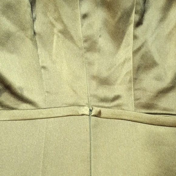 Amsale Olive Green Satin Style Mermaid Slit Formal Dress aaa - Picture 5 of 6